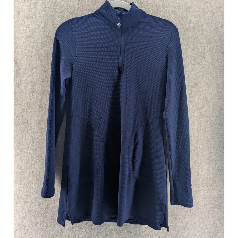 Tommy Bahama Navy Blue Textured Quarter Zip Long Sleeve Tunic Top XS